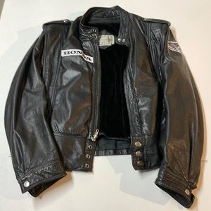 Vintage Leather Moto Jacket with Custom Honda and Ohio Patches